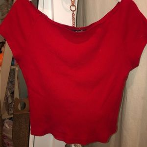 Brandy Melville: Red Ribbed Crop Blouse (OS)